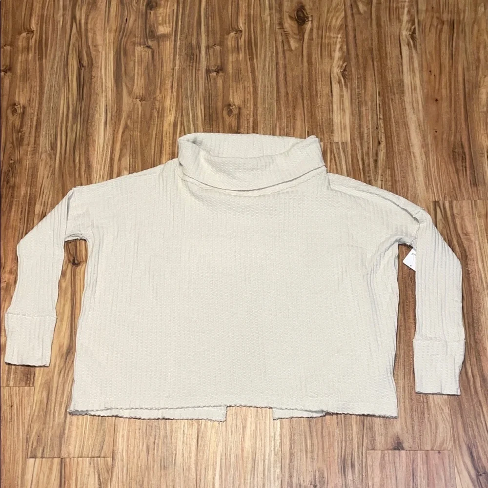 Free People women’s small top cowl neck waffle knit stone cold cream beige nwt